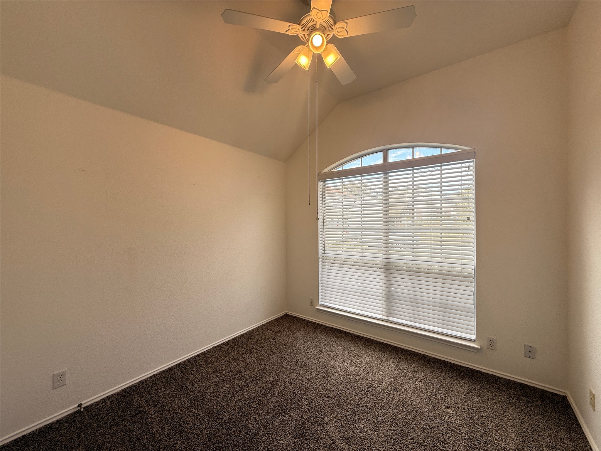 708 Spring Brook Lane Leander, TX 78641 - Photo 17 of 27 Carpeted empty room featuring vaulted ceiling and ceiling fan