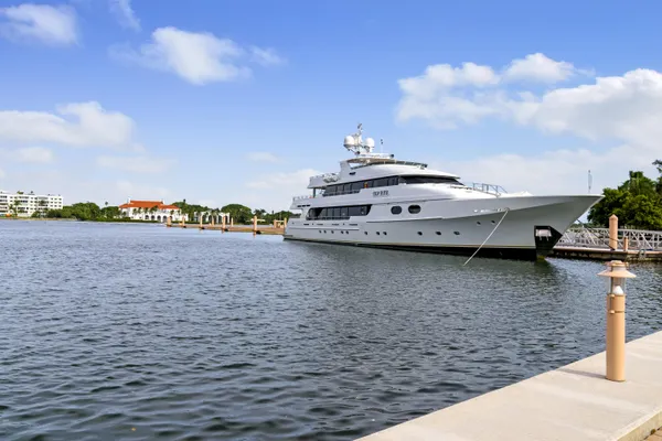 a view of a town with large trees