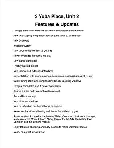 $979,900 | 2 Yuba Place, Unit 2, Natick, MA 01760