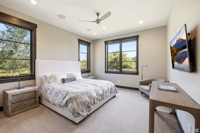 1575 Old Ranch Road Park City, UT 84098 - Photo 28 of 45 Recessed ceiling lighting, ceiling-mounted speakers, and a ceiling fan