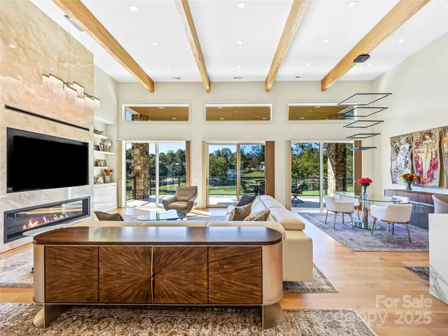 a living room with fireplace furniture and a flat screen tv