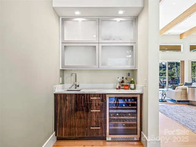a view of cabinets and window
