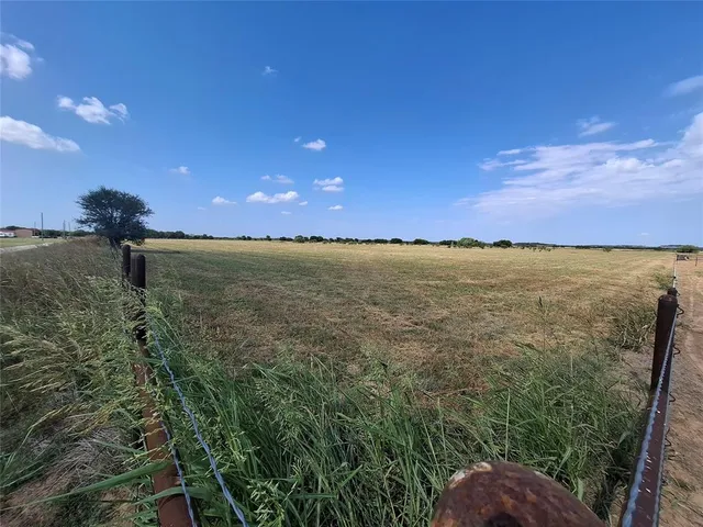 a view of a field with trees in background