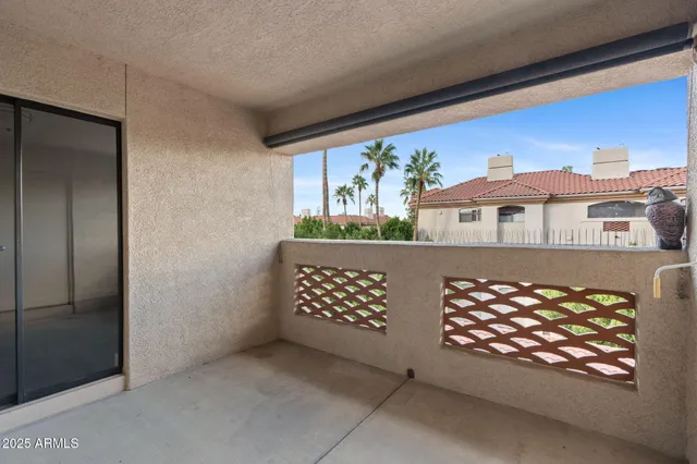 an outdoor view of a porch