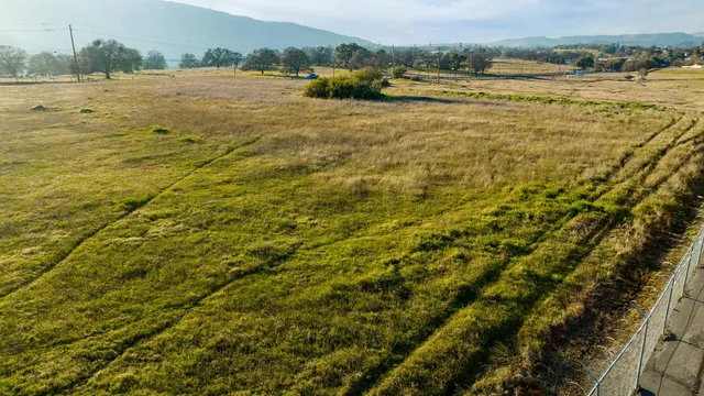 a view of a field with an ocean view