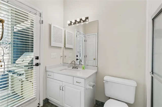 a bathroom with a sink toilet and mirror