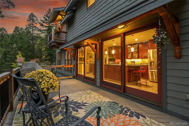 a outdoor space with lots of furniture and shower