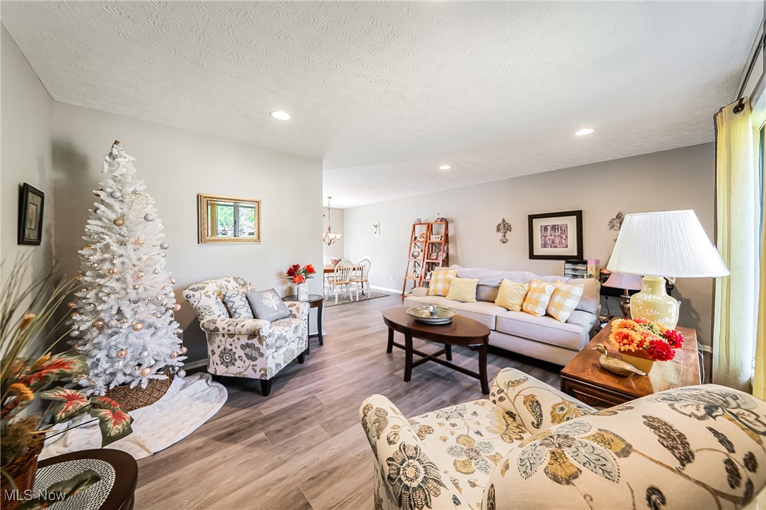 10794 Waterfall Road Strongsville, OH 44149 - Photo 6 of 37 Living room featuring wood finished floors, recessed lighting, and a textured ceiling