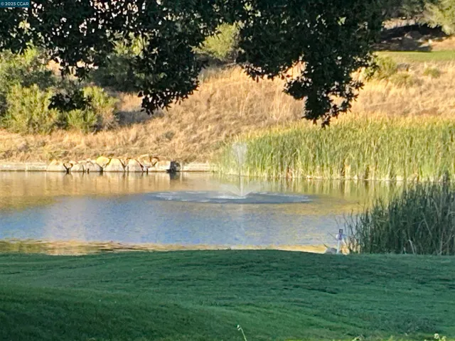 a view of lake with green space