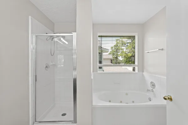 a bathroom with a bathtub