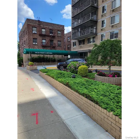 a front view of a multi story building