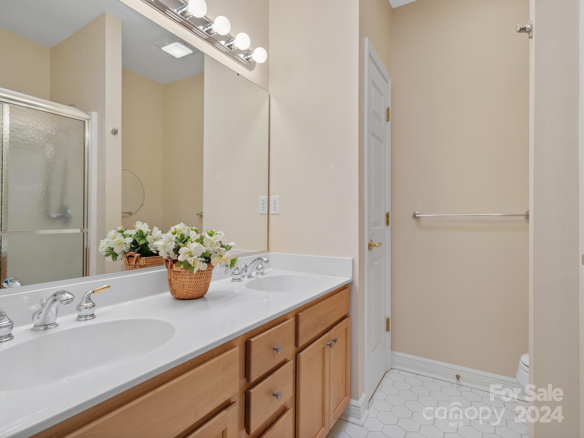 56 Pinnacle Point Drive Asheville, NC 28805 - Photo 28 of 38 a bathroom with a granite countertop sink and a mirror