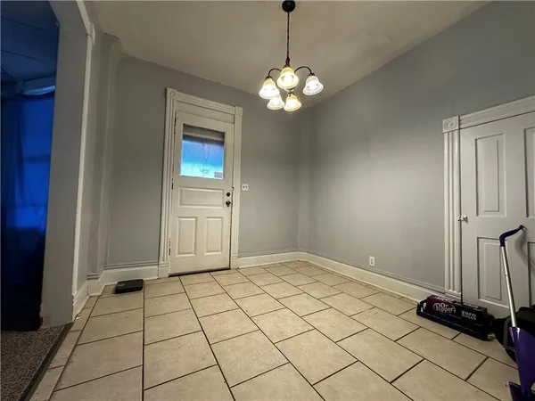 a view of a livingroom with a chandelier