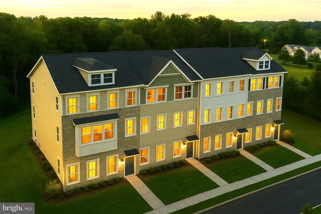 a front view of a building with a garden