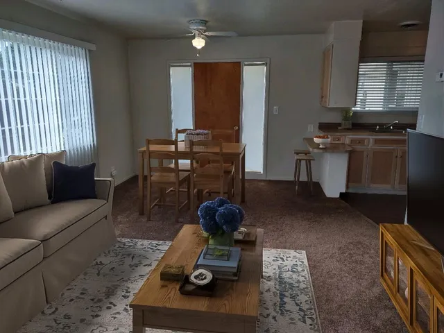 a living room with furniture and a window