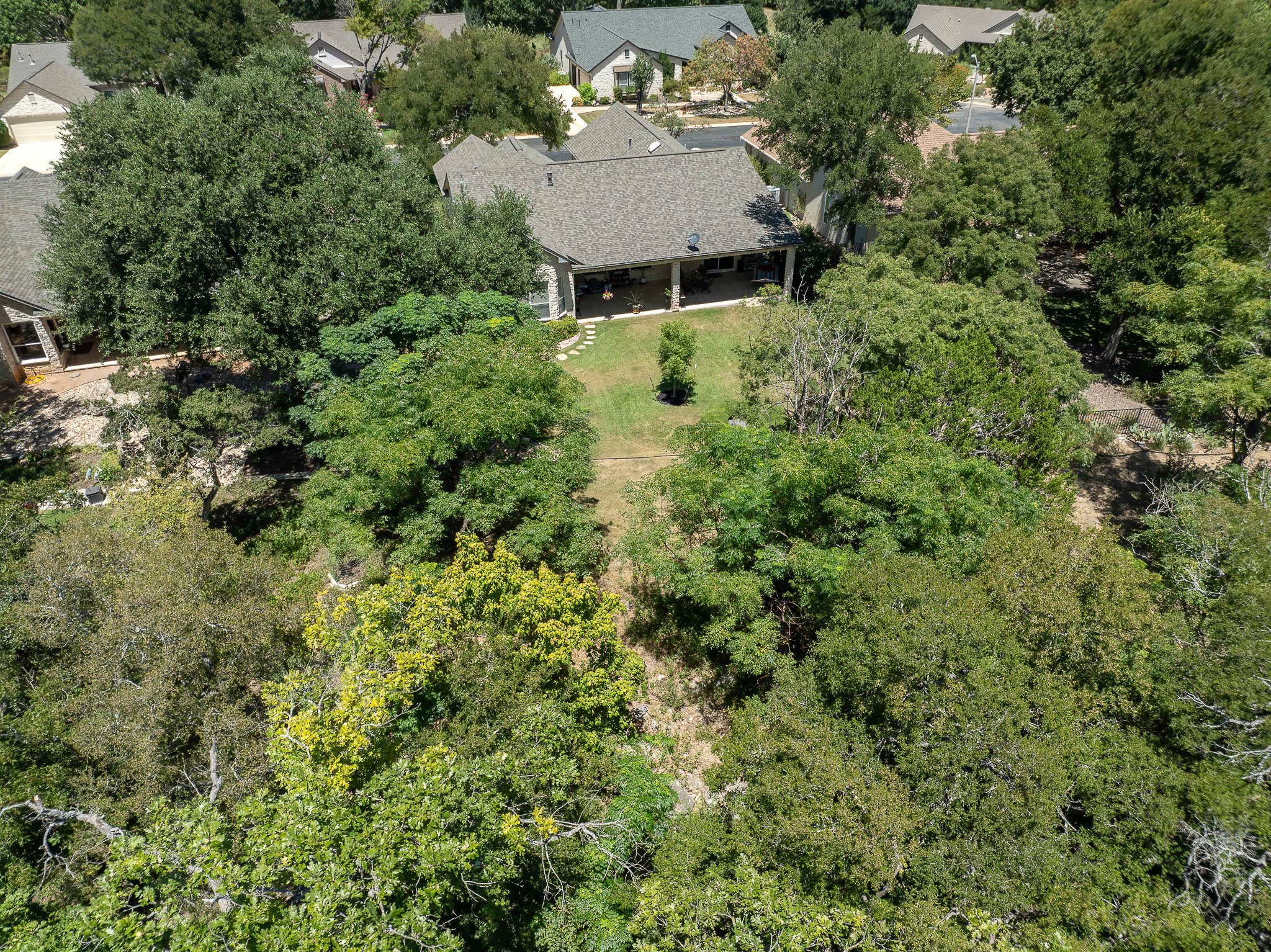 145 Stetson Trail Georgetown, TX 78633 - Photo 3 of 35 Aerial view of the backyard and greenbelt beyond