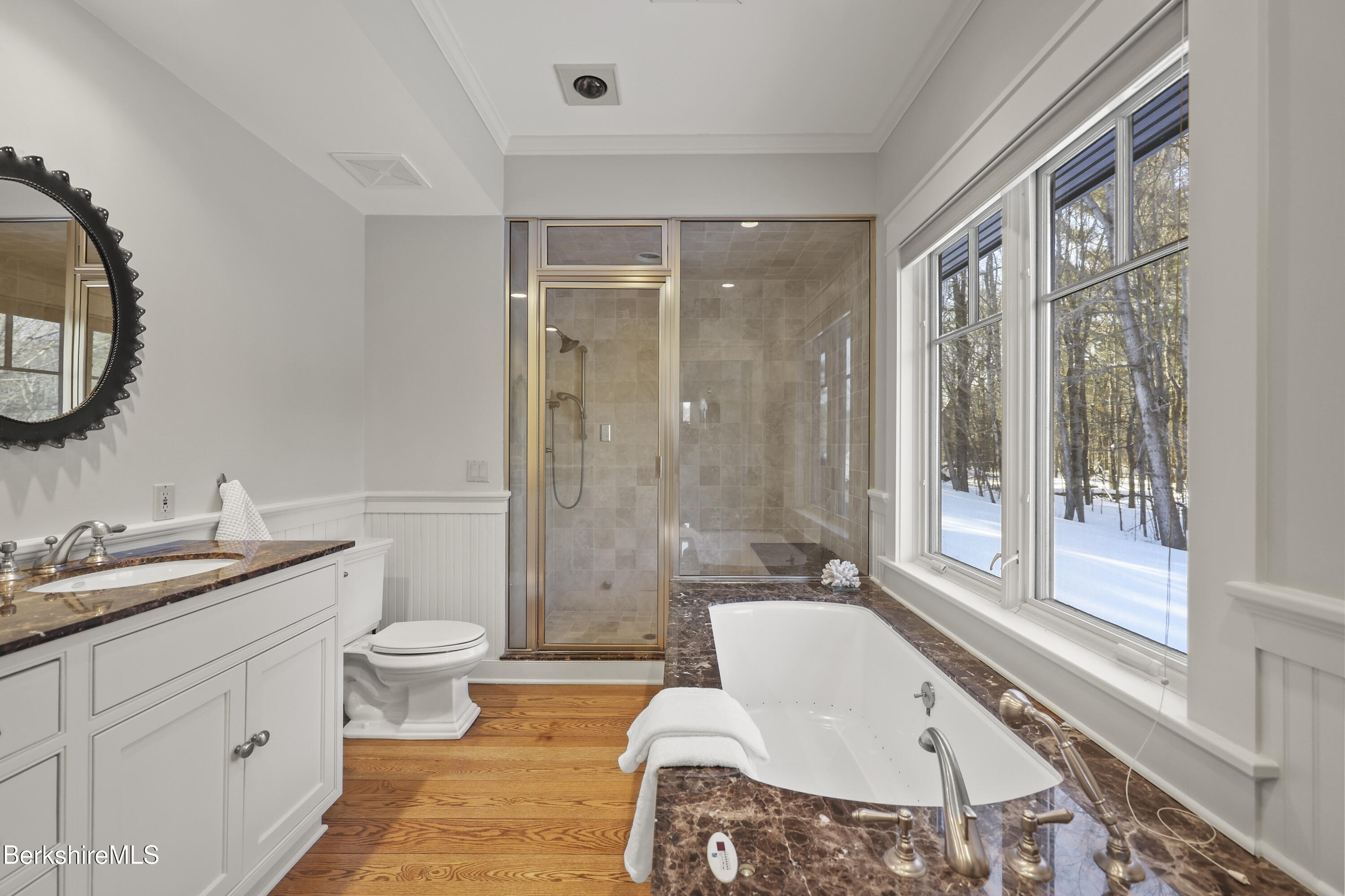 201 Stratford Road New Marlborough, MA 01259 - Photo 34 of 77 a spacious bathroom with a granite countertop sink toilet and shower