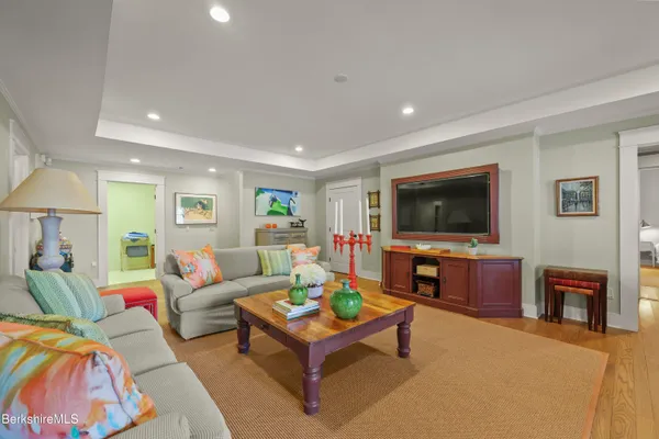 an aerial view of a house with roof deck