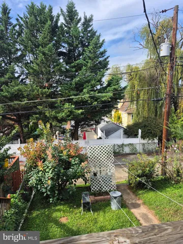 a garden view with a seating space