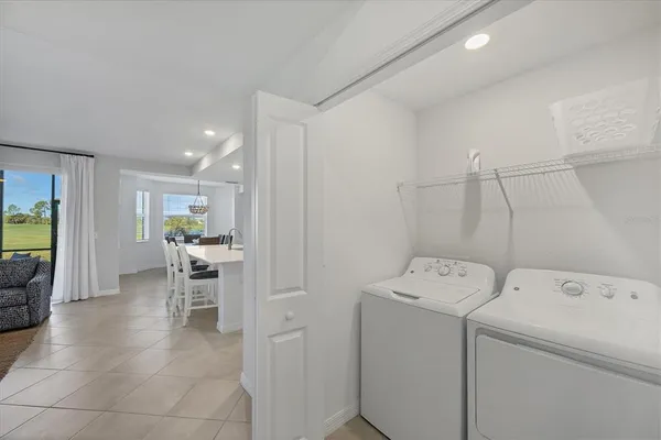 a view of a swimming pool and an outdoor space