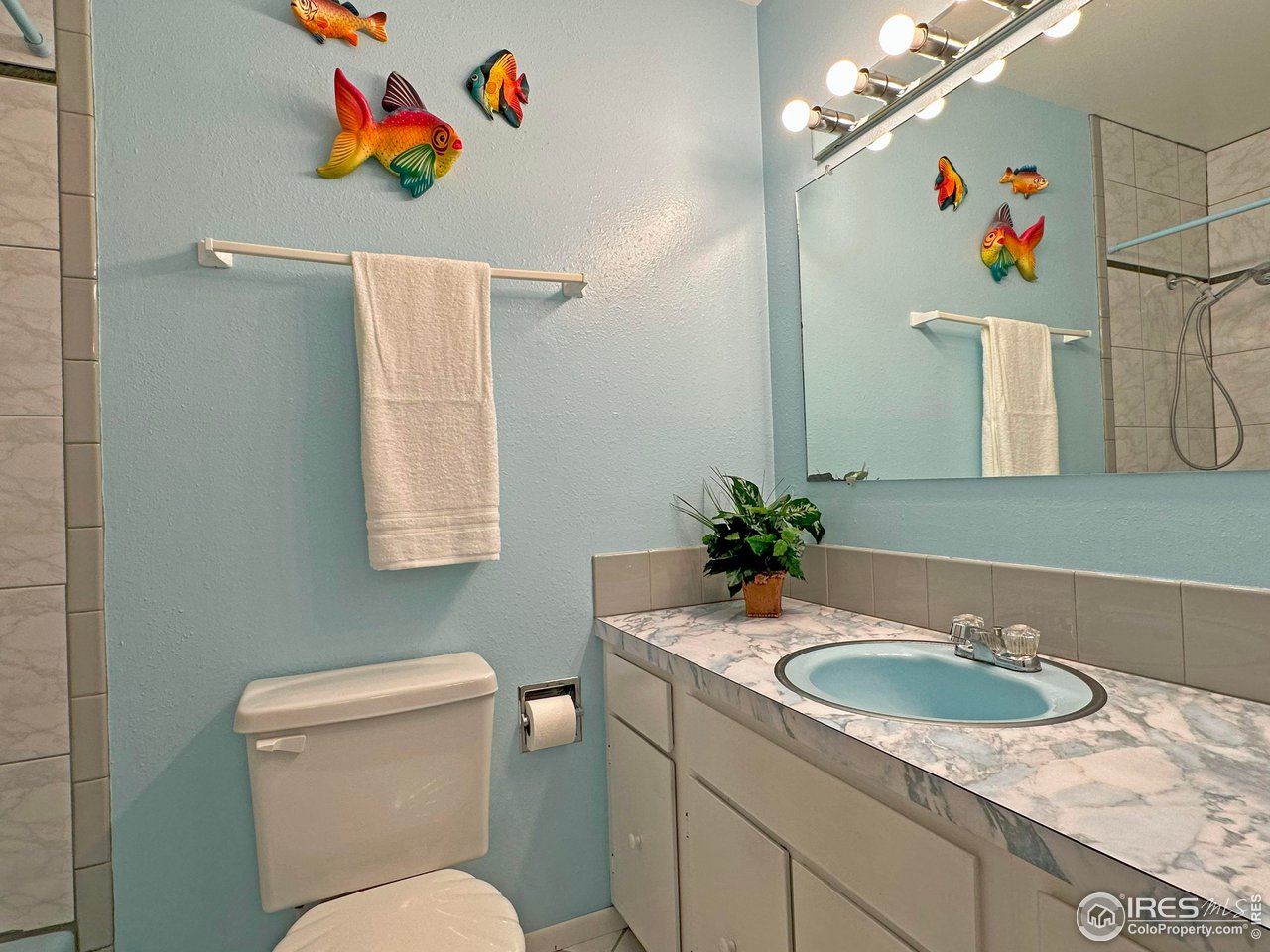 807 Locust Street Windsor, CO 80550 - Photo 18 of 40 a bathroom with a granite countertop sink and a mirror