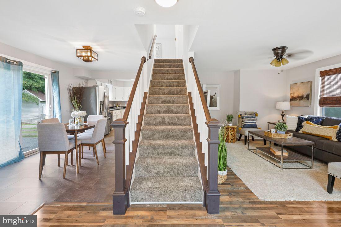 Newly installed carpet on the stairs