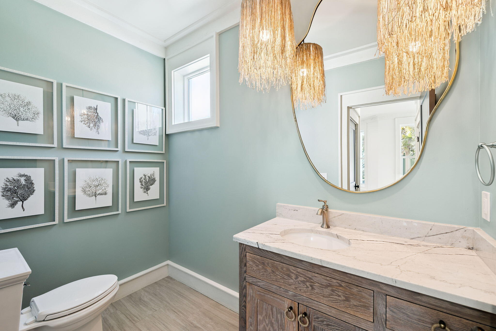 425 Beachfront Trail Santa Rosa Beach, FL 32459 - Photo 36 of 117 a bathroom with a granite countertop sink a mirror and a toilet