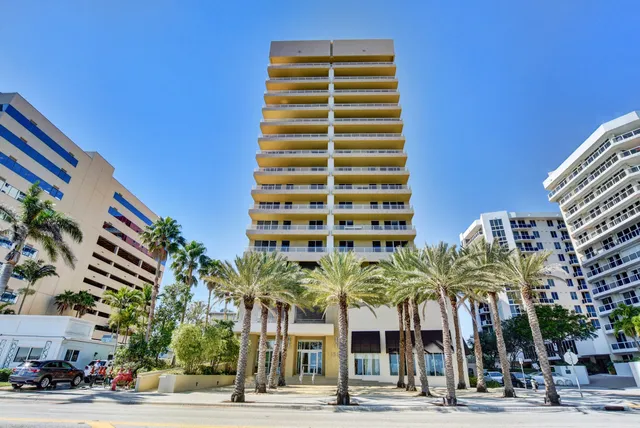 a view of a building and a street