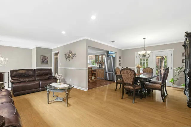 a view of a dining room and livingroom view