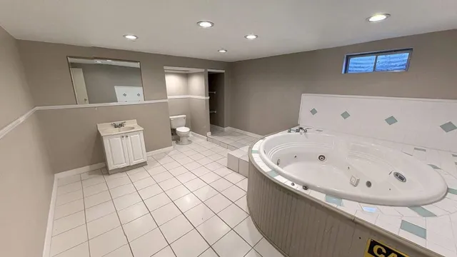 a view of a bathtub in a bathroom