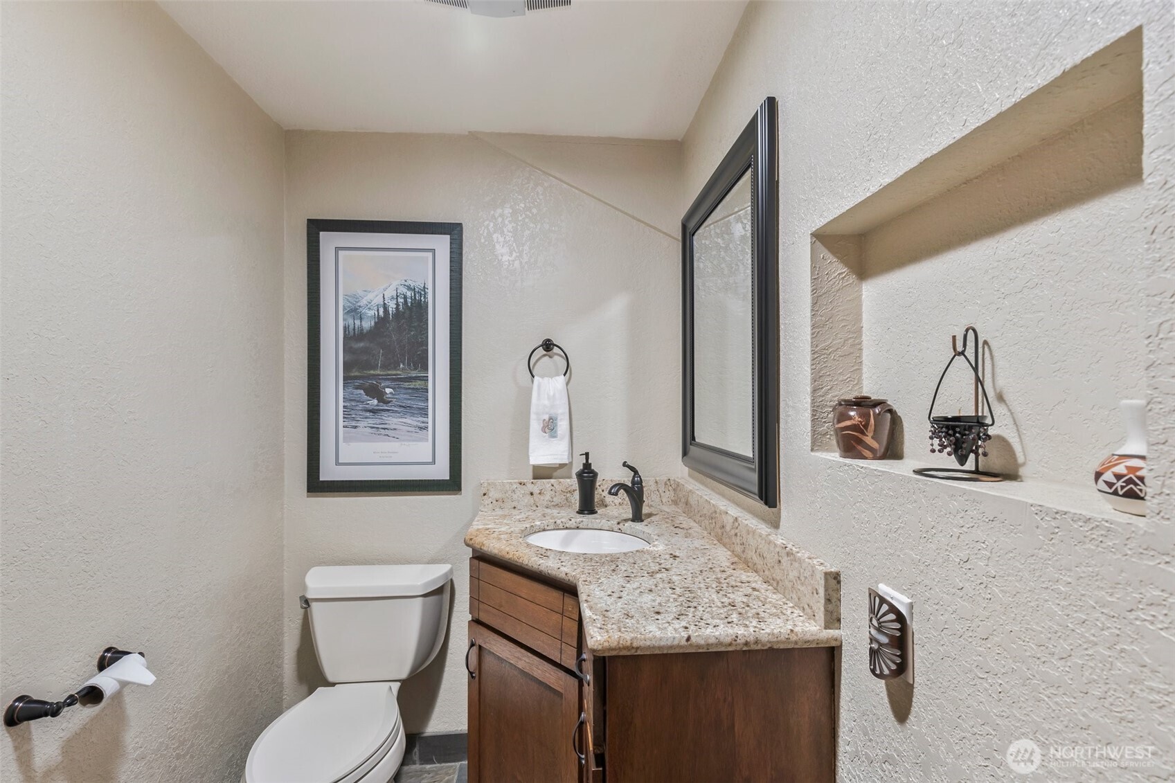 1207 Creso Road South Spanaway, WA 98387 - Photo 21 of 40 a bathroom with a granite countertop sink and a toilet