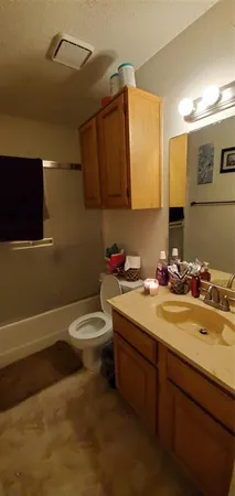 a bathroom with a sink a toilet and mirror