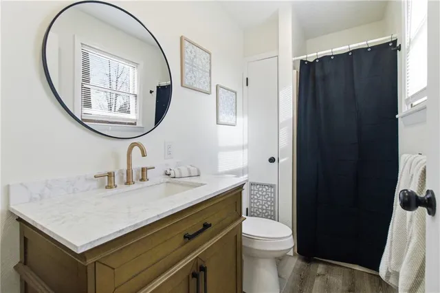 a bathroom with a sink a toilet and a mirror
