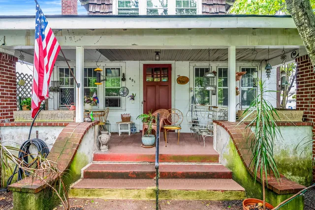 a building outdoor space with patio furniture
