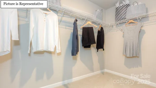 a view of walk in closet with clothes and shoes