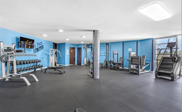 a view of a room with gym equipment