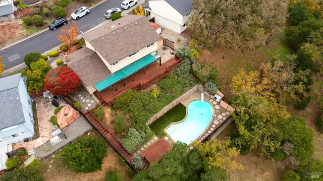 an aerial view of a house
