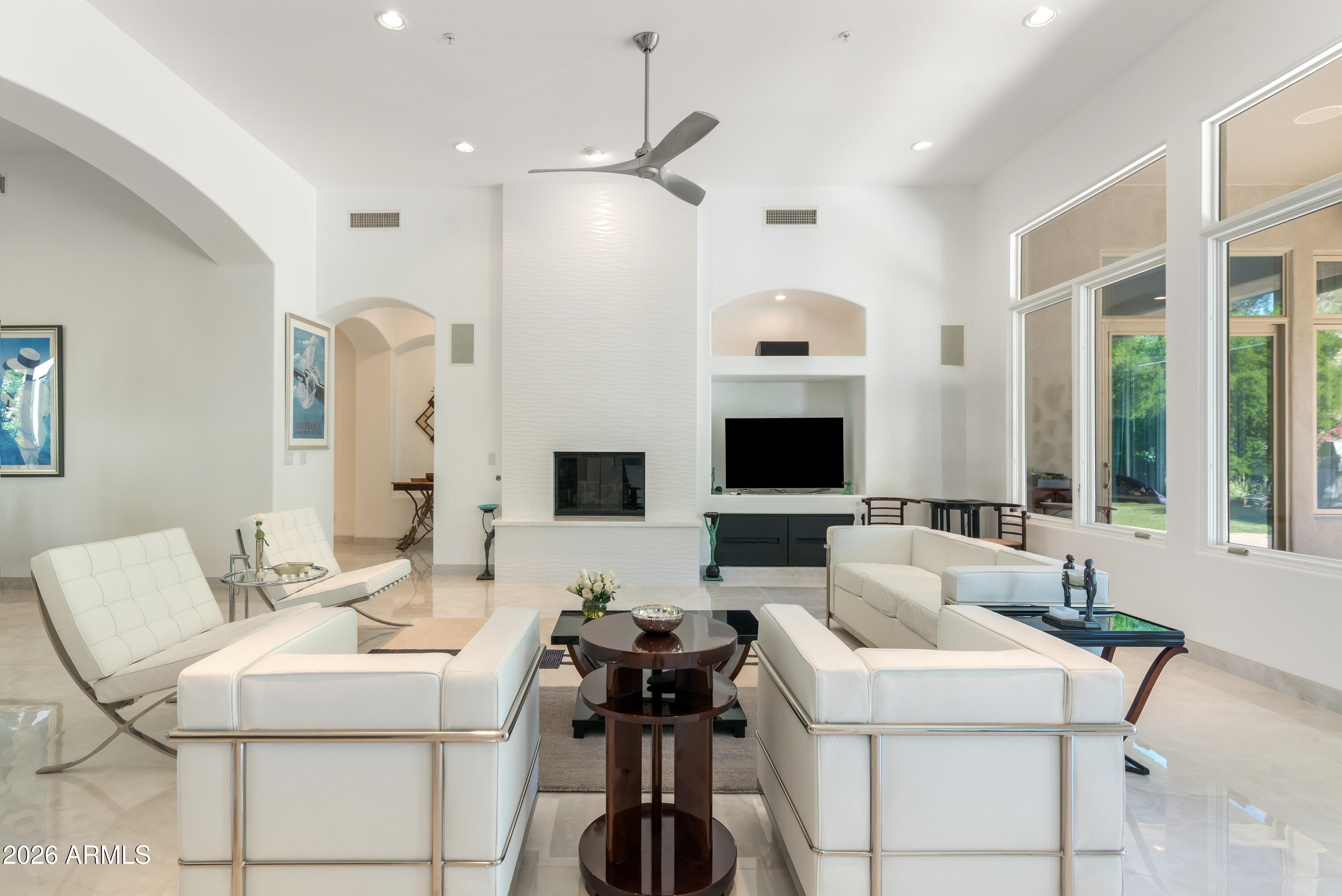 14437 East Wethersfield Road Scottsdale, AZ 85259 - Photo 9 of 35 Formal Living Room with Gas Fireplace