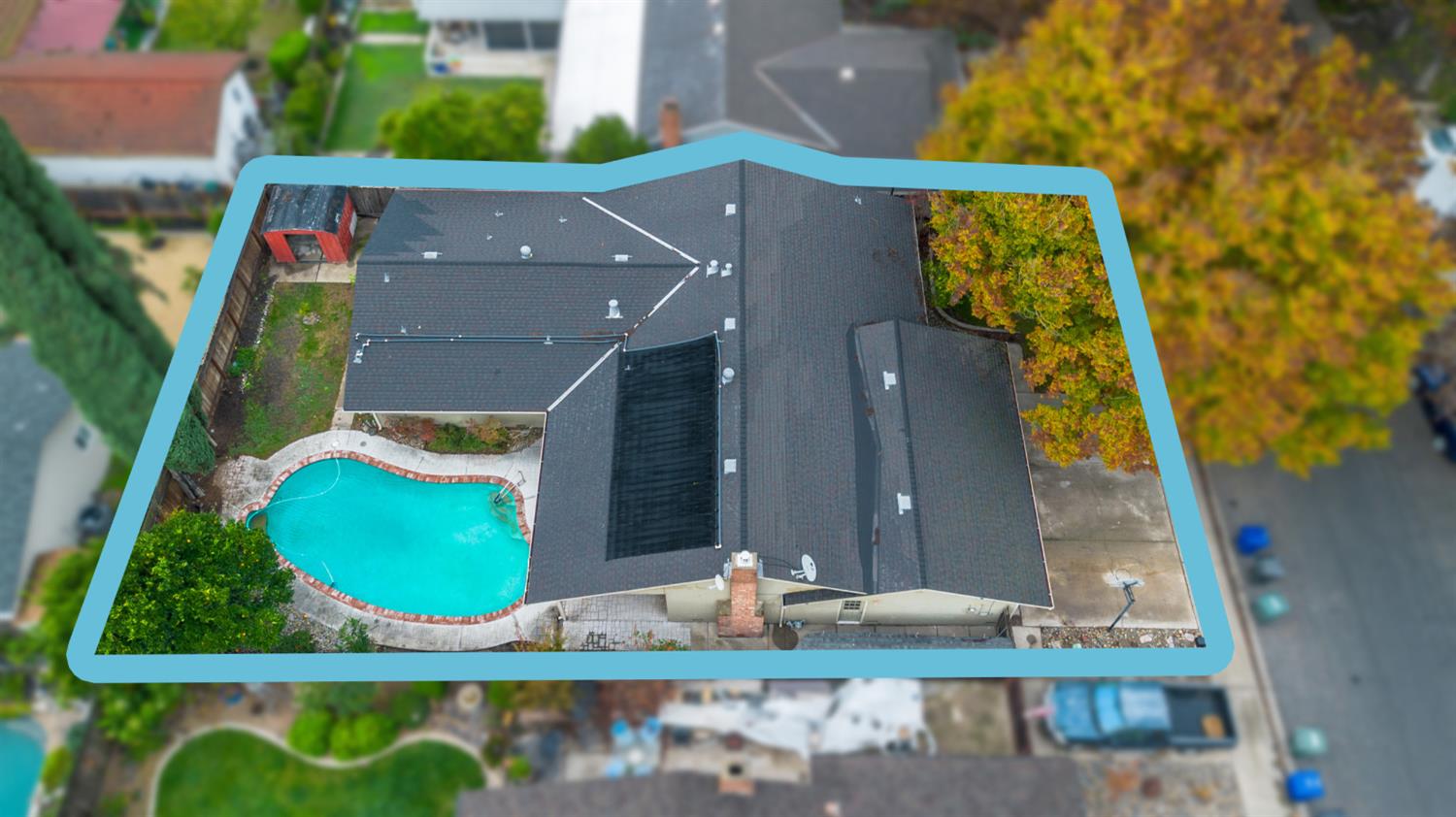 1416 Buttonwillow Drive Modesto, CA 95355 - Photo 33 of 39 an aerial view of a house with a swimming pool patio and outdoor seating