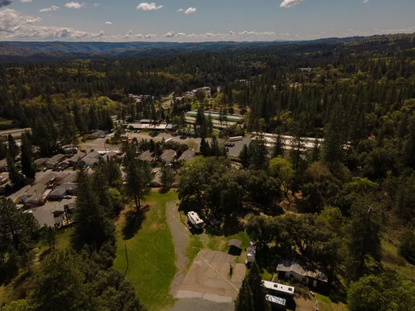 a view of city and green space