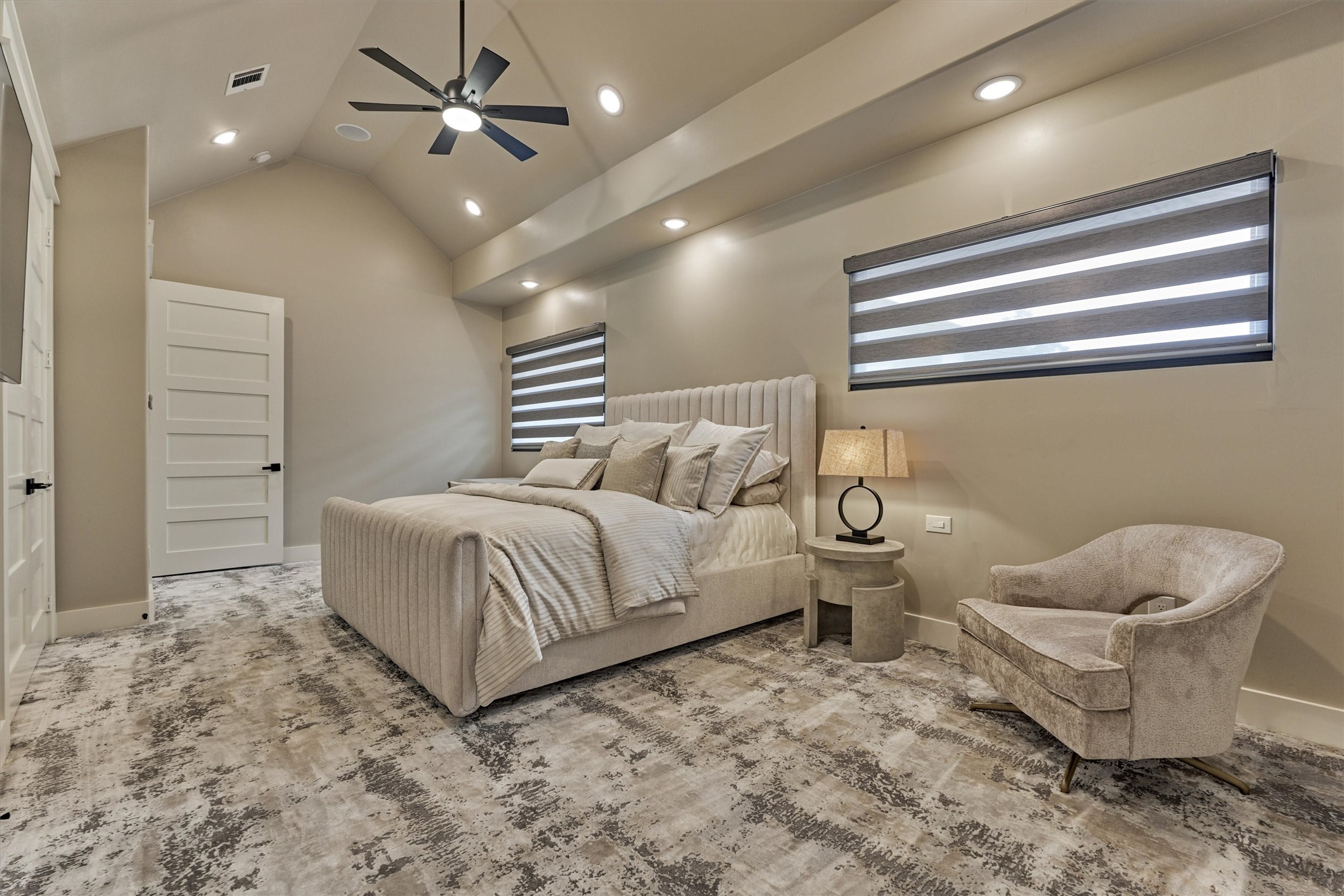 1907 Woerner Road Houston, TX 77090 - Photo 35 of 50 One of three upstairs secondary bedrooms with continuous designer carpet, vaulted ceilings, large walk-in closet and shared en-suite bath.