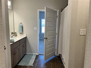 13309 Riding Drive Manor, TX 78653 - Photo 11 of 34 Primary bathroom with walk-in shower, double vanity, walk-in closet, linen closet and private toilet.
