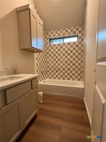 a bathroom with a sink and a shower