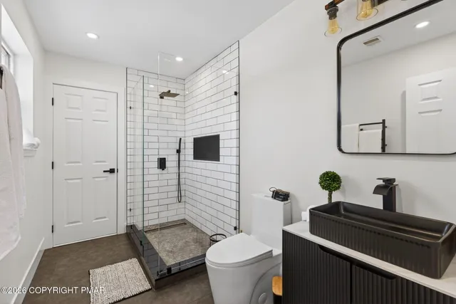 a bathroom with a toilet a sink and mirror