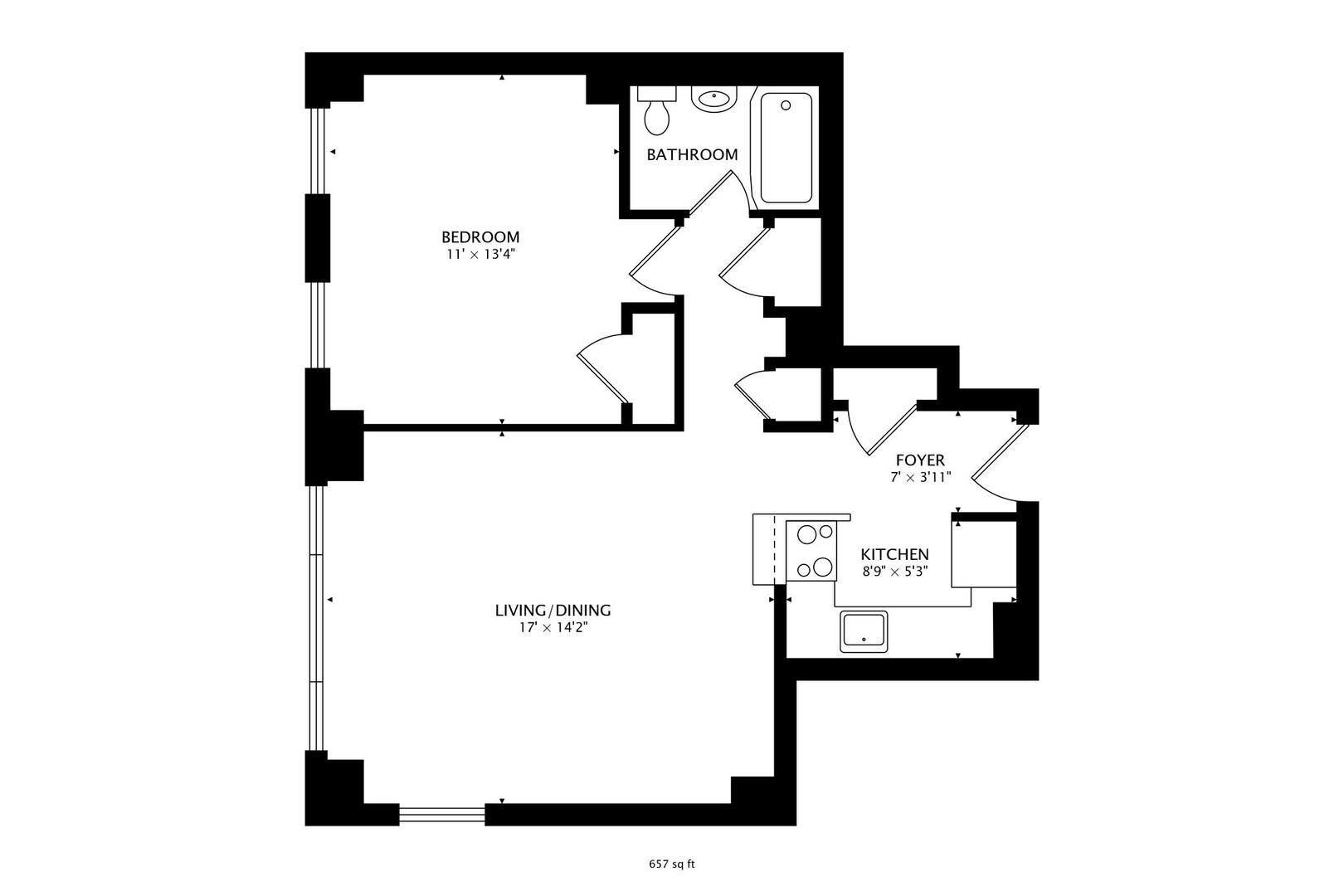 2909 North Sheridan Road, Unit 411 Chicago, IL 60657 - Photo 15 of 15 a picture of a floor plan