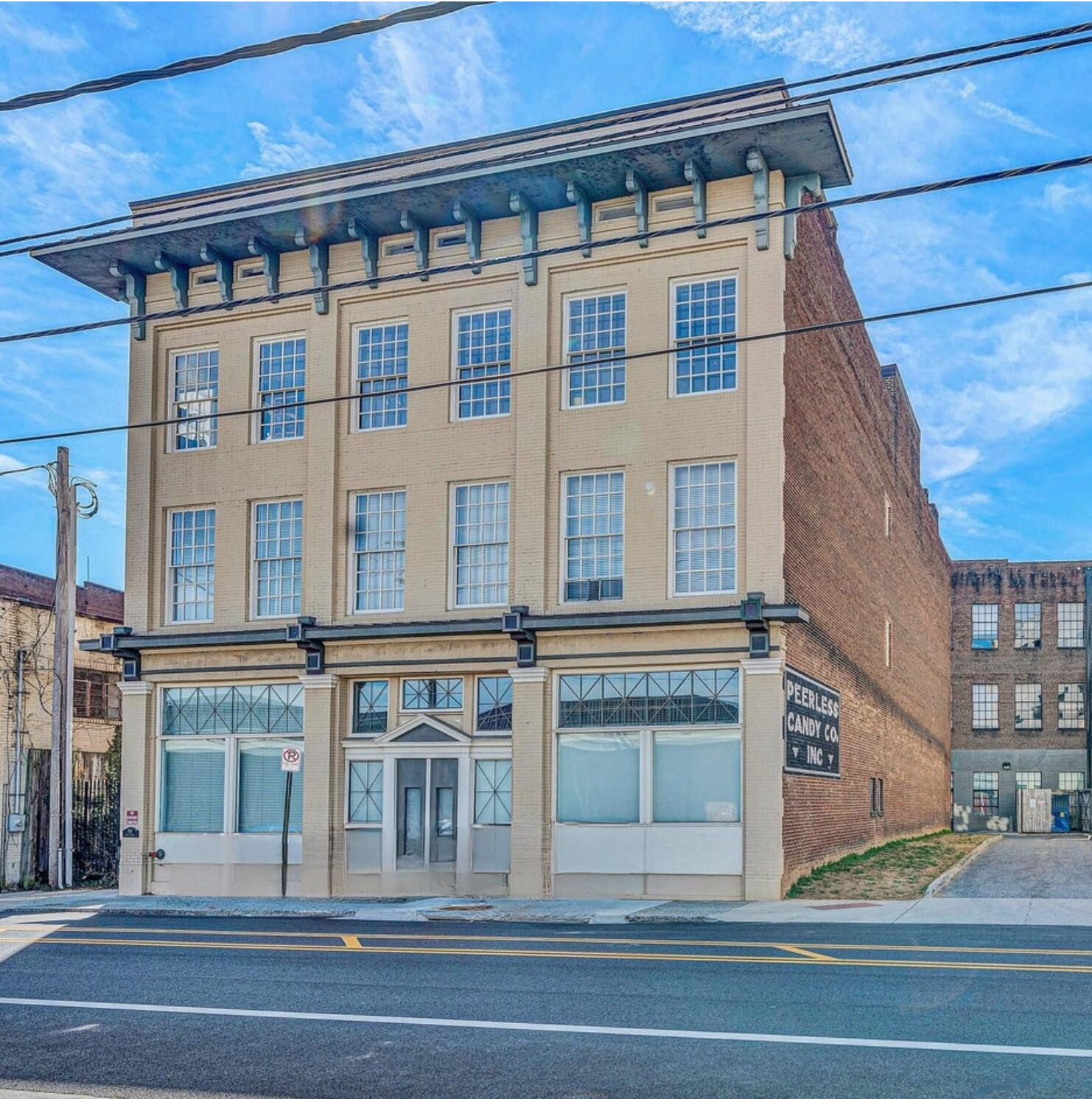 a view of a building and a ceiling window