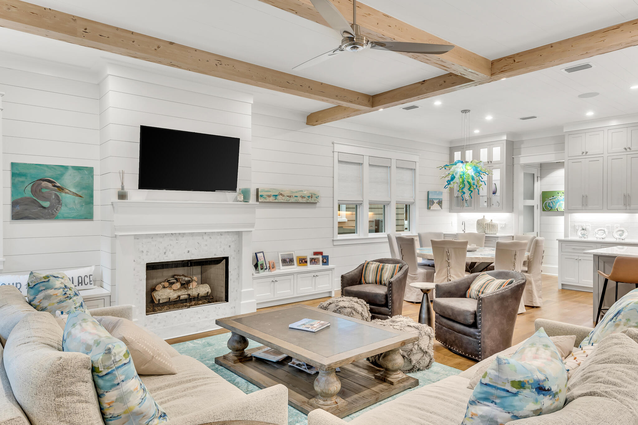 57 Salt Box Lane West Inlet Beach, FL 32461 - Photo 6 of 74 a living room with furniture a fireplace and a flat screen tv