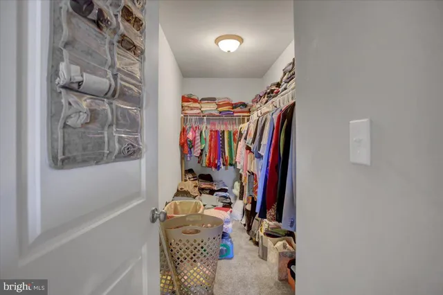 a view of walk in closet with clothes