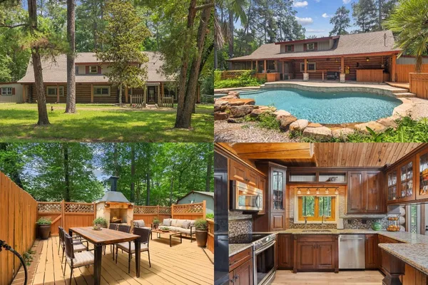 an outdoor space with furniture and umbrella