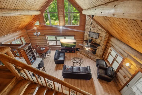 a view of a balcony with chairs